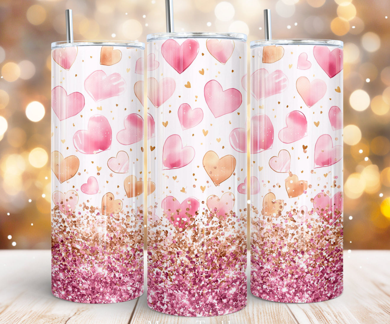 Pink & Gold Hearts Tumbler